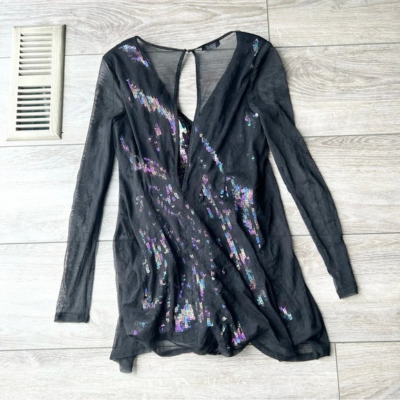 BeBe Lace Sequin  Long Sleeve Romper - Picture 10 of 14